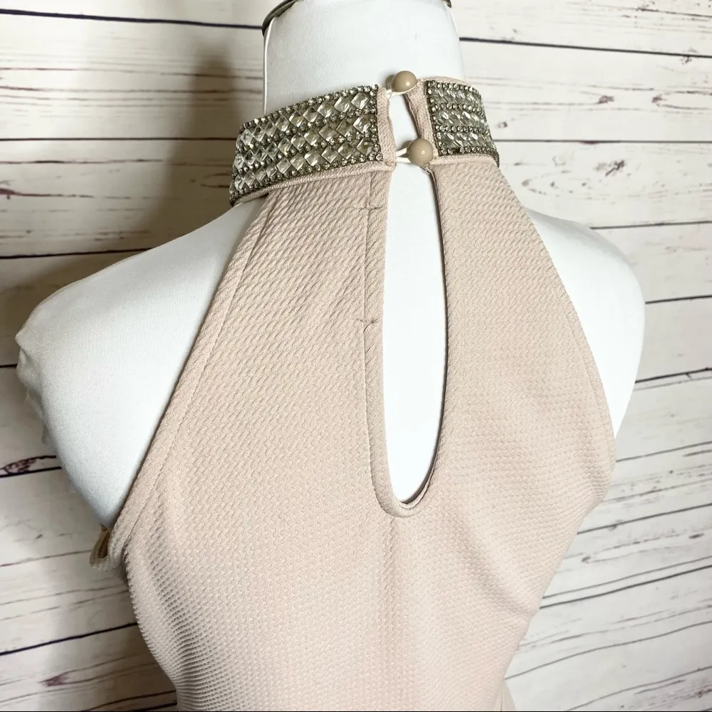 Champagne Jewel Collar Halter Skater Party Dress Size Medium - Image 5
