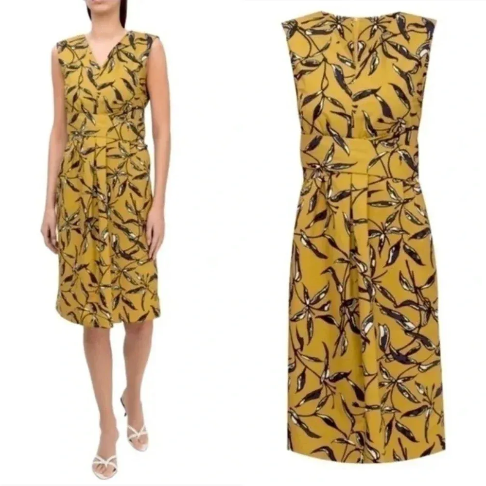 S'‎ MAXMARA Pepsi Printed Dress in Ocher Color Yellow Blue Size Small - Image 2
