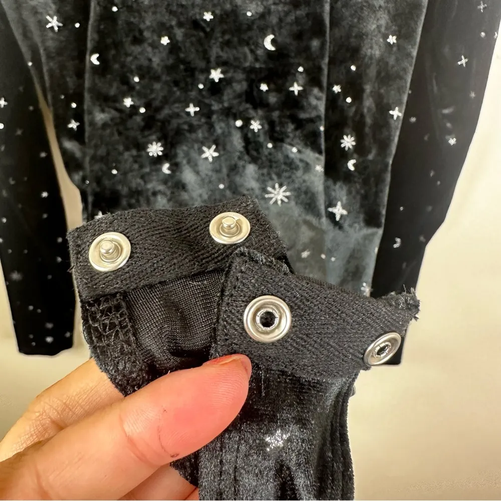 Wild Fable Bodysuit Womens Large Black Velvet Silver Celestial Sun Moon Stars - Image 4