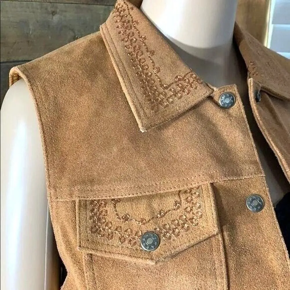 Agapo Collection Womens Leather Vest Collared Suede Western Petite Medium Brown Size undefined - Image 6