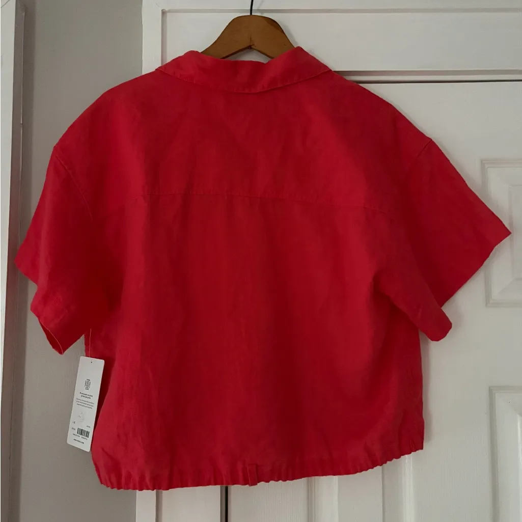 Athleta Playa Linen Wrap Blouse Cropped Size Large NWT‎ Flaw: Missing Tie - Image 4