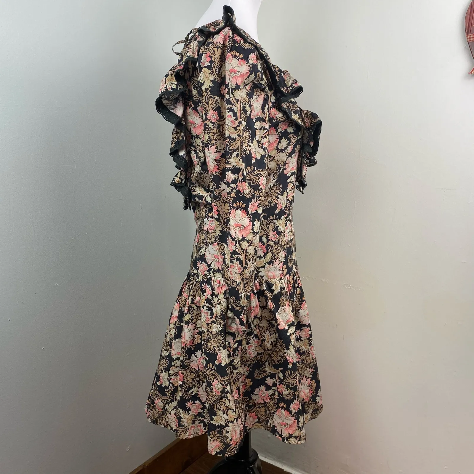 St. Roche Belladonna Floral Hatfield Mini Dress Size 2 $370 Organic Cotton Black - Image 8