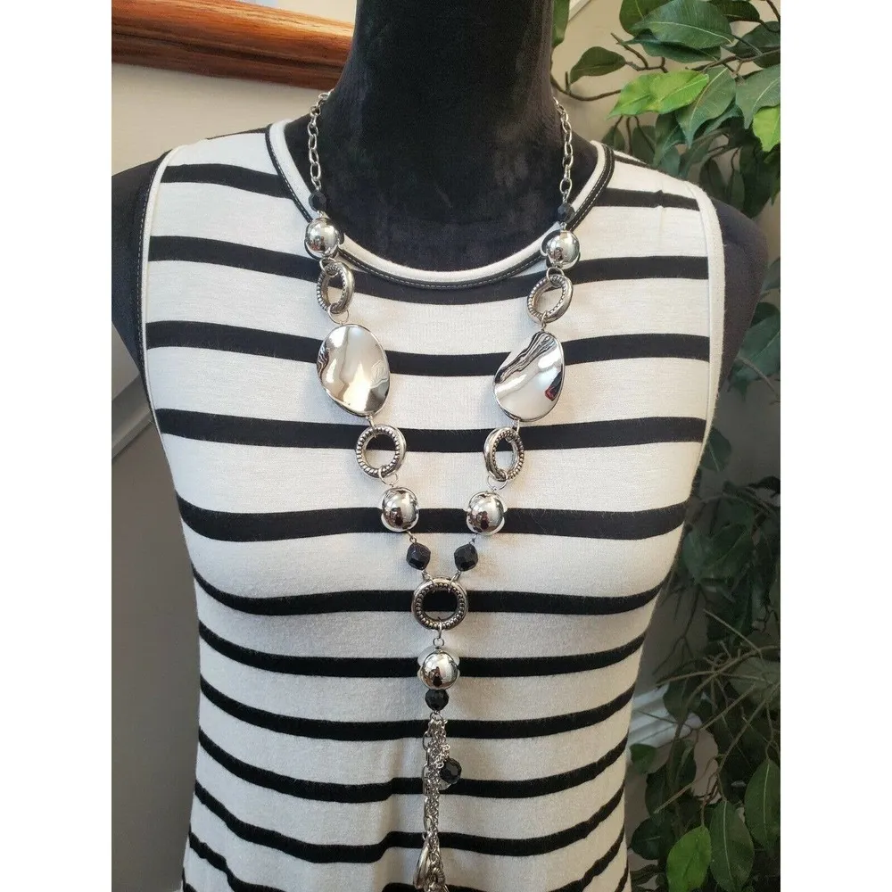 Bellamie Women's White Striped Polyester Sleeveless Round Neck Knee Length Dress - Image 2