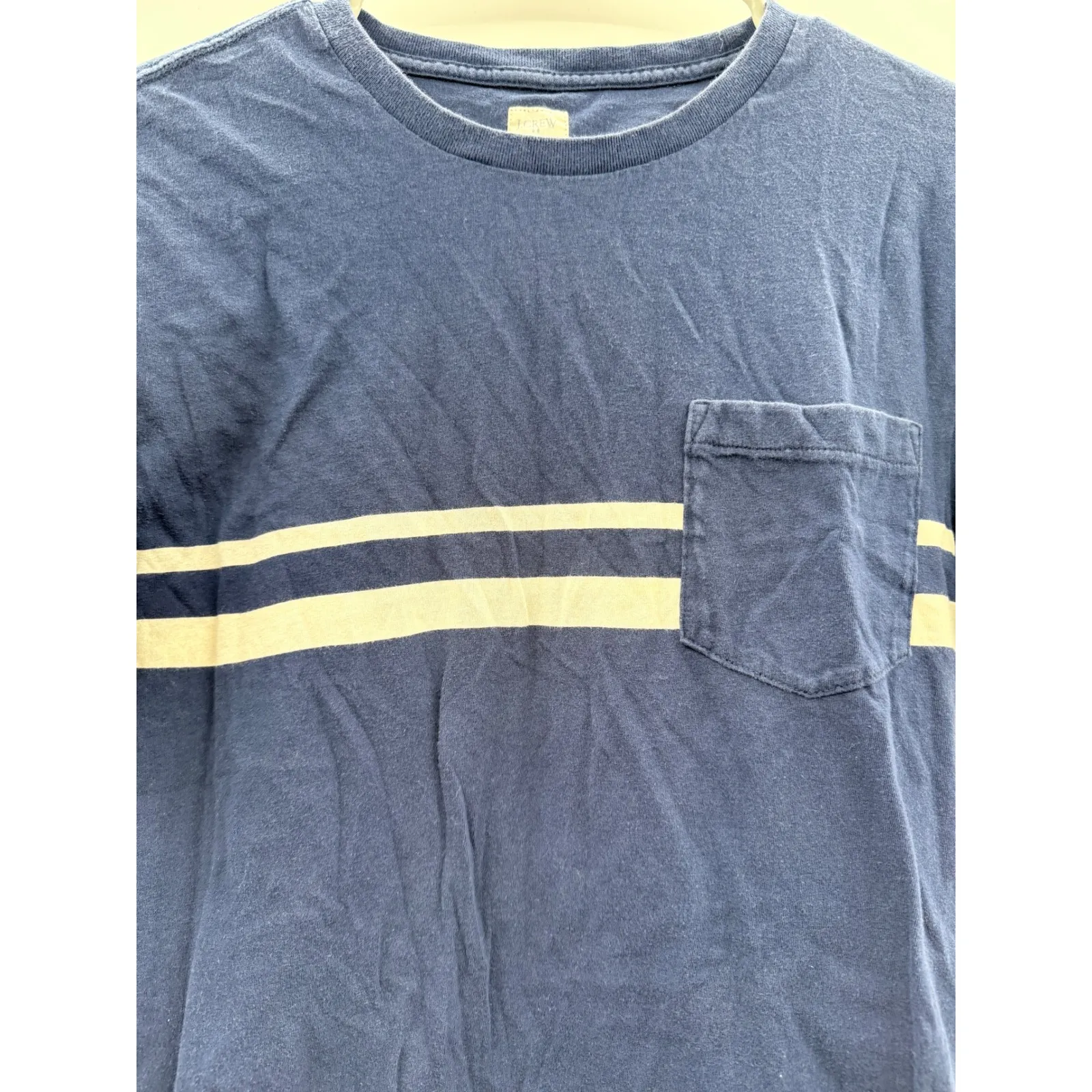 J.Crew Factory Slim Fit Shirt Women's Small Navy‎ Striped Casual Pocket Tee Blue - Image 5