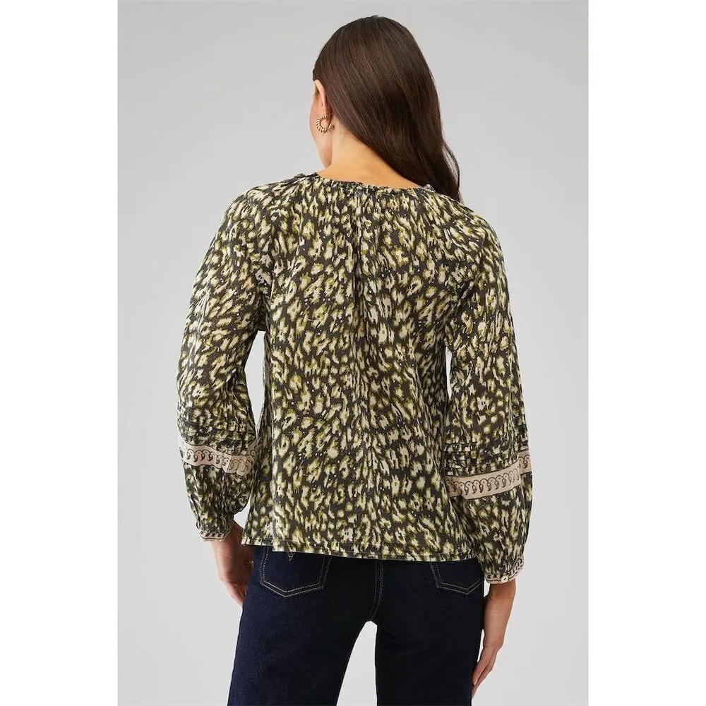 Cleobella Women's Alicia Blouse Size M Button-Front Top Black Leopard - Image 3