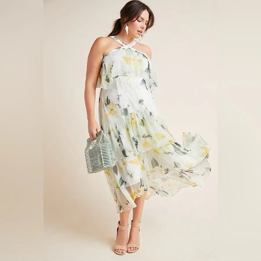 Anthropologie Garden Party Dress Halter Floral Midi Size 4 - Image 4