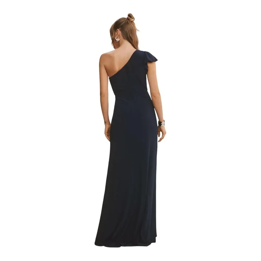 Mac Duggal Navy Blue One Shoulder Draped Column Gown Size 8 Style #67858 New - Image 2