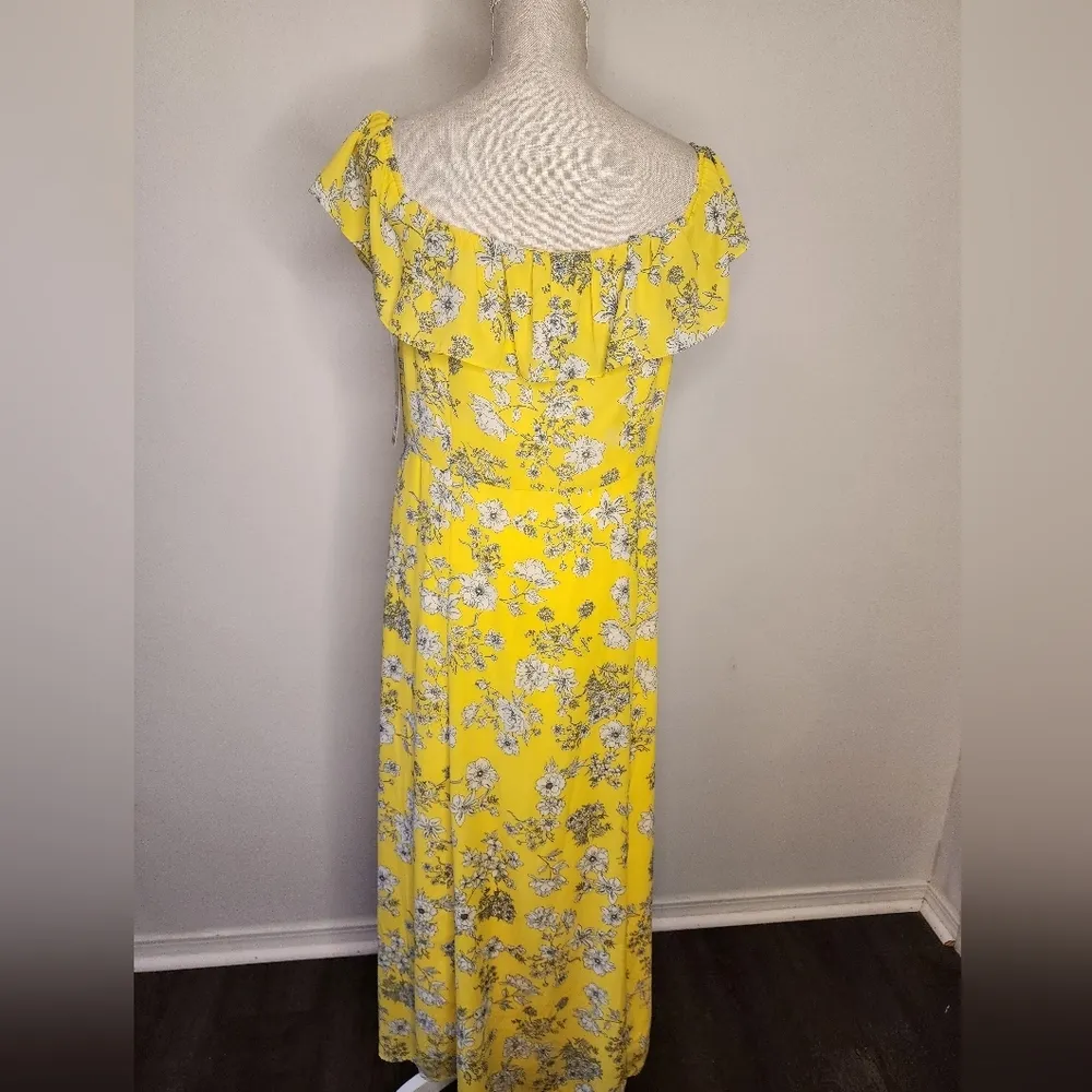 Aida Floral  Print Off Shoulder Dress Yellow / Ivory Size L NWT - Image 8