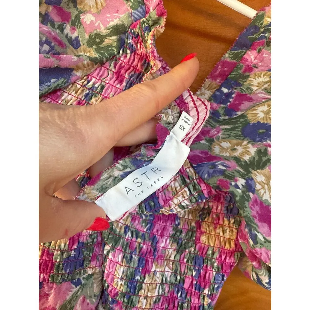 ASTR The Label Florentina Maxi Dress Floral Puff Sleeve Tiered Smocked Size XS - Image 4