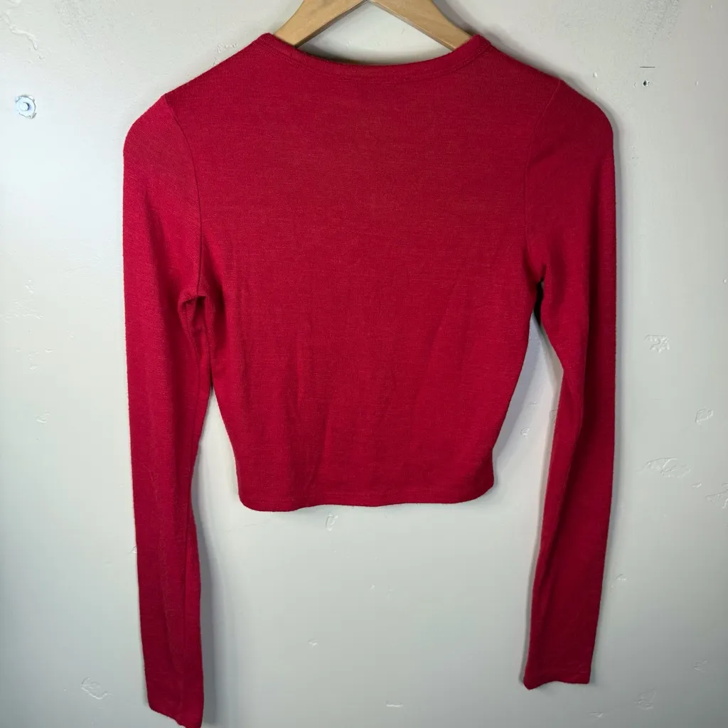 Aritzia‎ Wilfred Free Top Womens Small Red Ribbed Stretch Crop Long Sleeve - Image 7