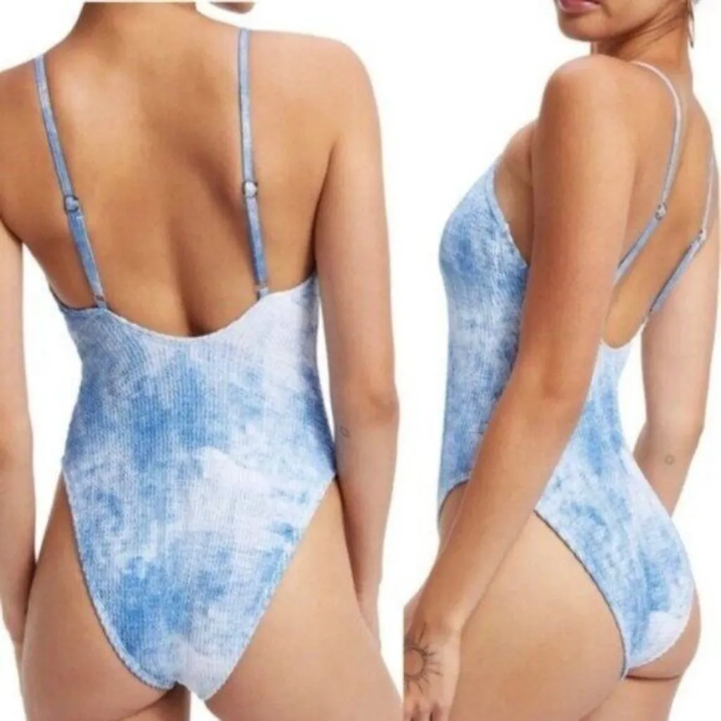 NWT Good American Always Fits One Piece Swimsuit 3/4 Indigo Tie Dye L/XL Stretch - Image 2