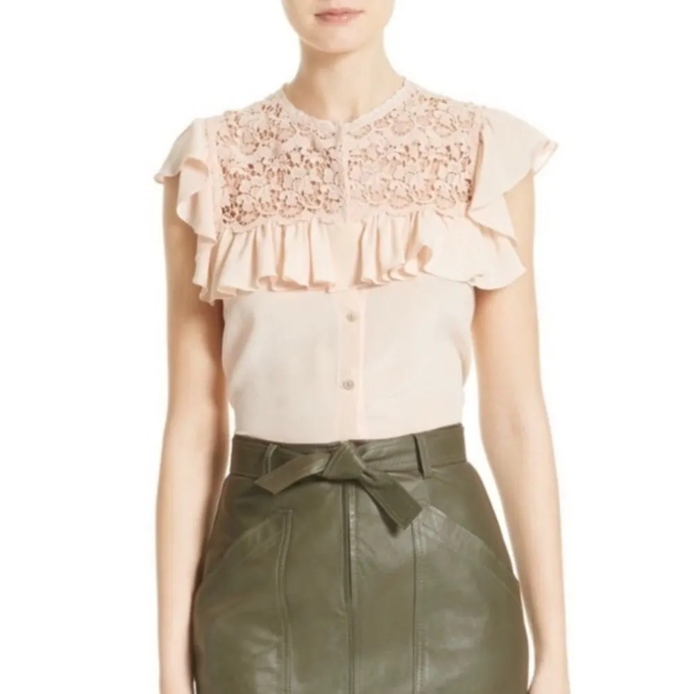 Rebecca Taylor • Light Pink Lace Ruffle Silk Top - Image 27