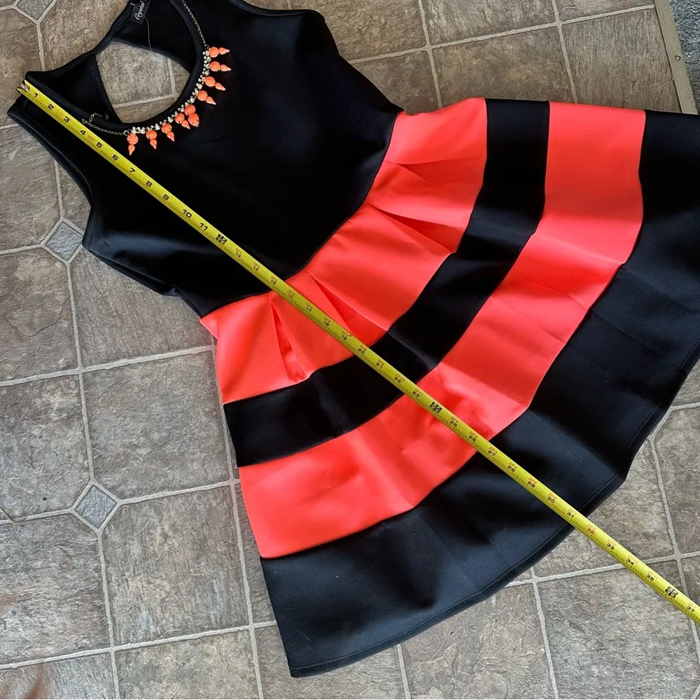 NWOT Crystal Doll Striped Junior Dress Neon Coral Pink/Black Church, Dance, - Image 8