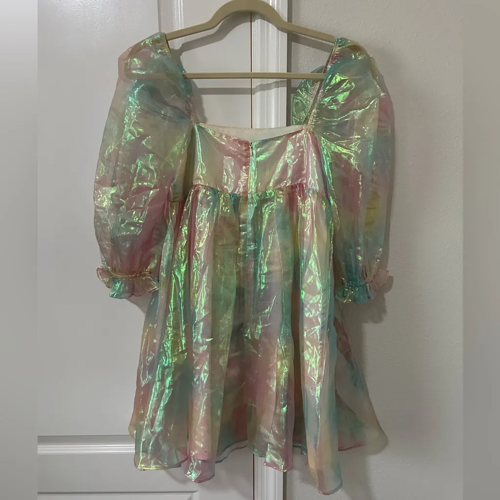 STORIA Iridescent Puff Sleeve Babydoll Dress - Image 2