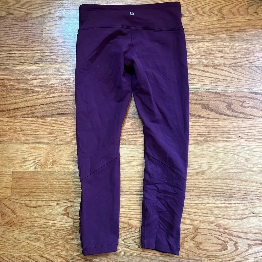 Lululemon purple leggings with ruffle ankle zip detail - Image 2