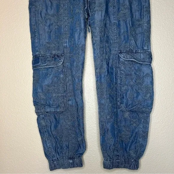 Johnny Was Pace denim pull on embroidered boho cargo jogger pants size XS - Image 6