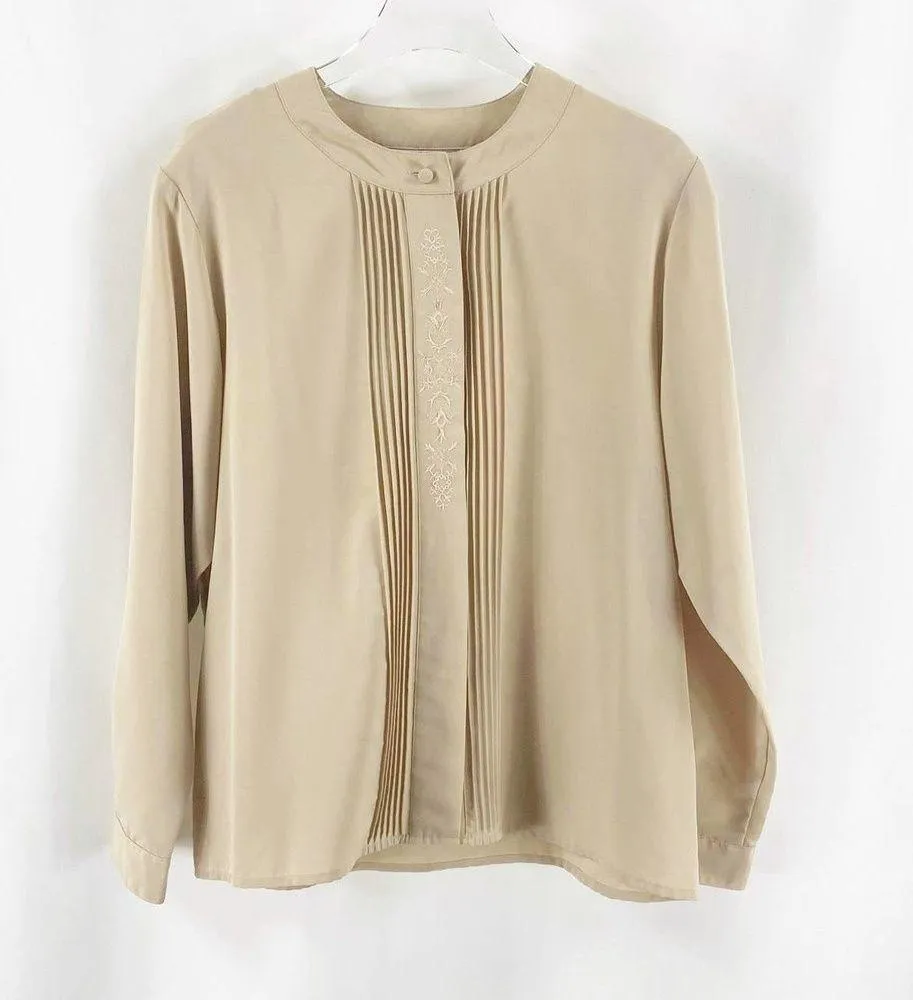 ATTITUDES 90s Y2K Vintage Nude Round Neck Button Down Shirt Size 14 - Image 14