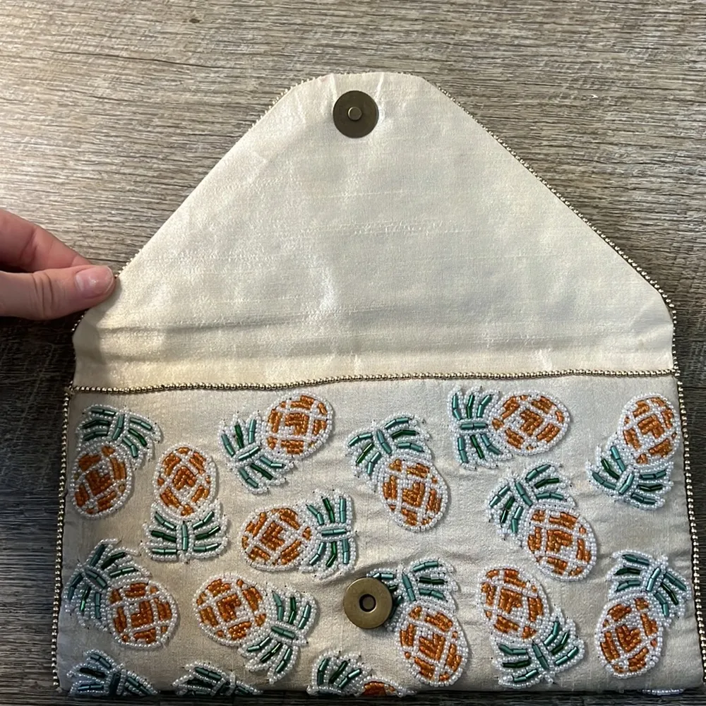 From St. Xavier Beaded Pineapple Clutch White - Image 3