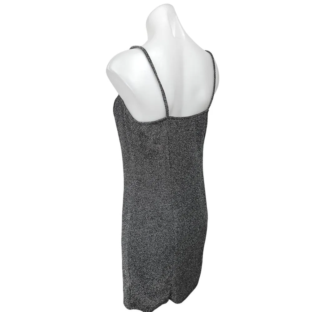 H&M Divided Black Metallic Sleeveless Cami Camisole Mini Bodycon Tank Dress L - Image 2