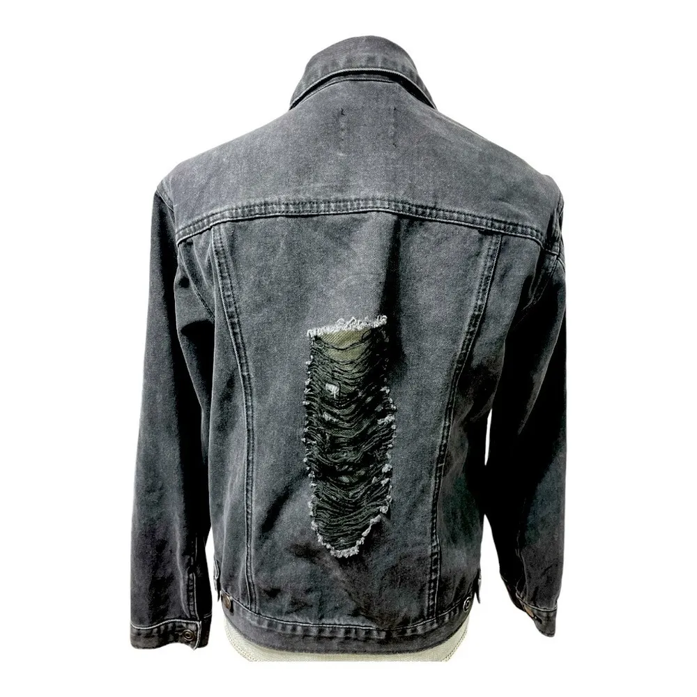 Love Tree Studded black distressed denim jacket size S - Image 2