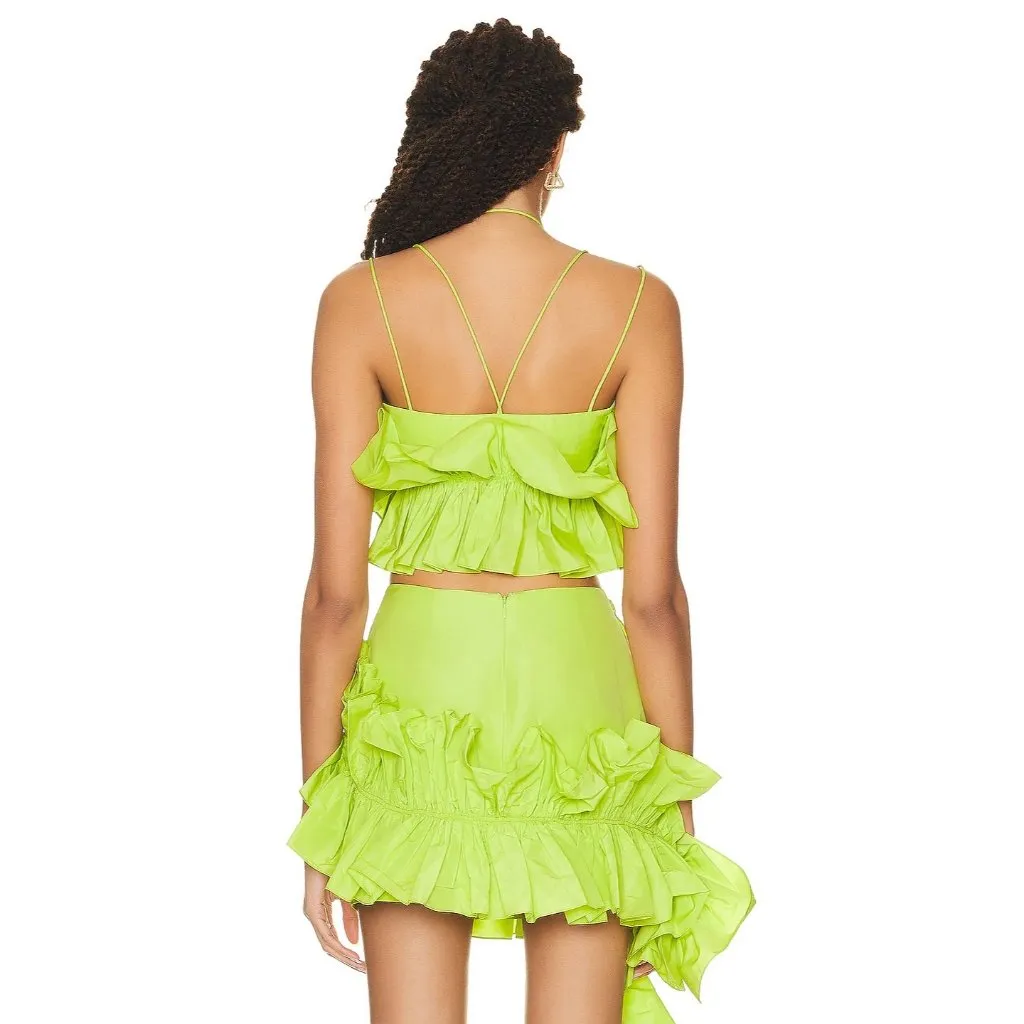 AKNVAS Womens Jordyn Ruffle Top Acid 4 New Cropped Cami Tank Green - Image 2