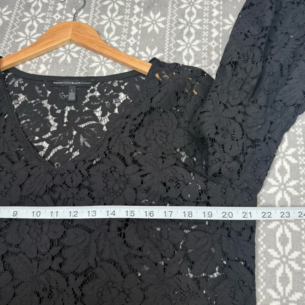 White House Black Market Black V-Neck Lace Top w/ Inner‎ Tank Top Size Large - Image 9