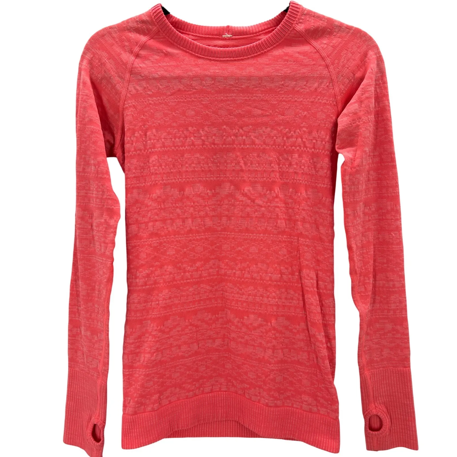 Lululemon Athletica Rest Less Coral Pink Seamless Long Sleeve Thumbhole Top Sz 4 - Image 3