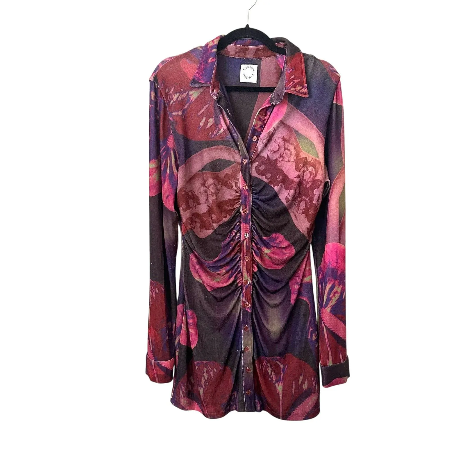 WITH JEAN X LORD NEWRY Andy Printed Shirt Bodycon Dress Large‎ - Image 2