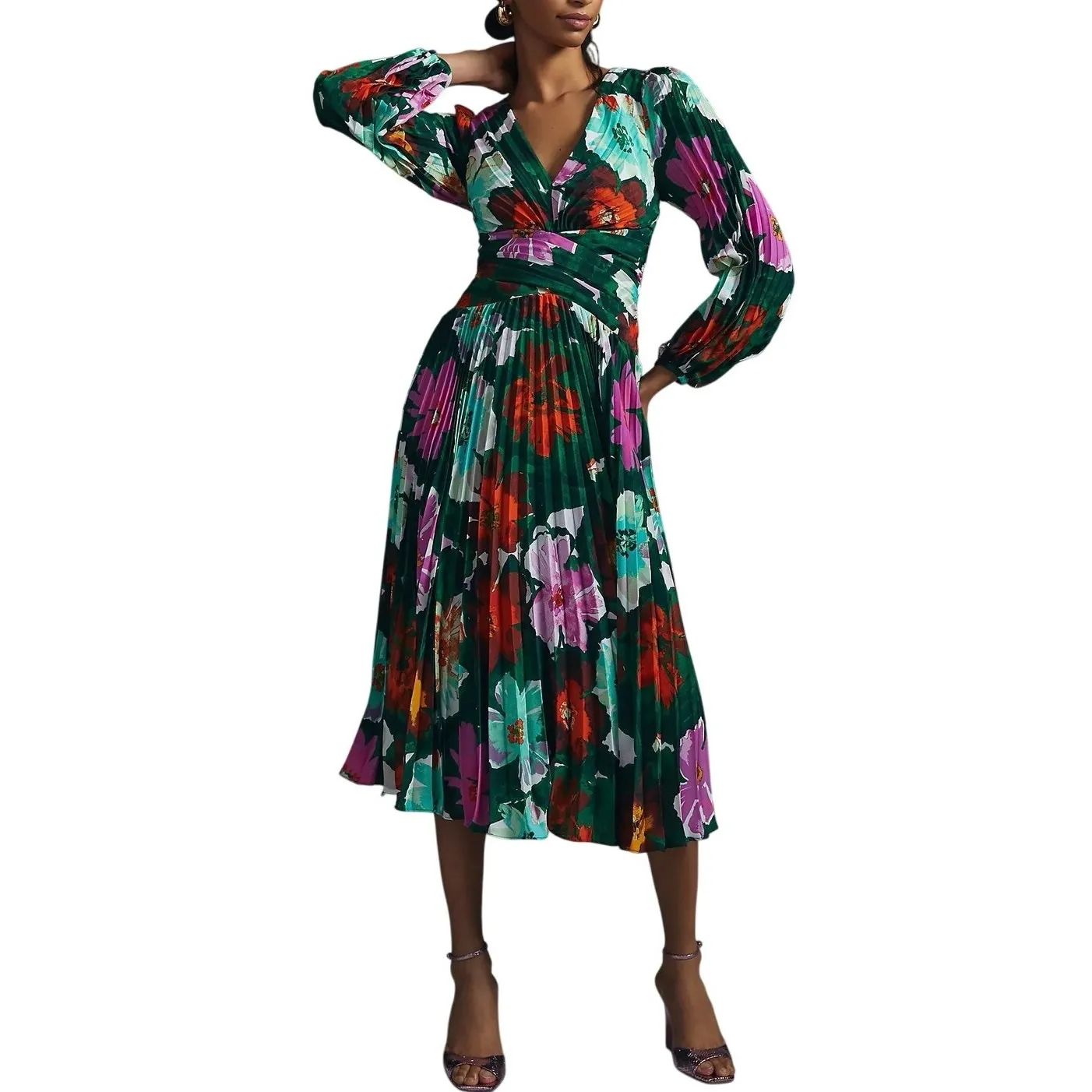 BY ANTHROPOLOGIE Pleated V-Neck Dress Size 14P New without Tag MSRP $220 SOO - Image 6