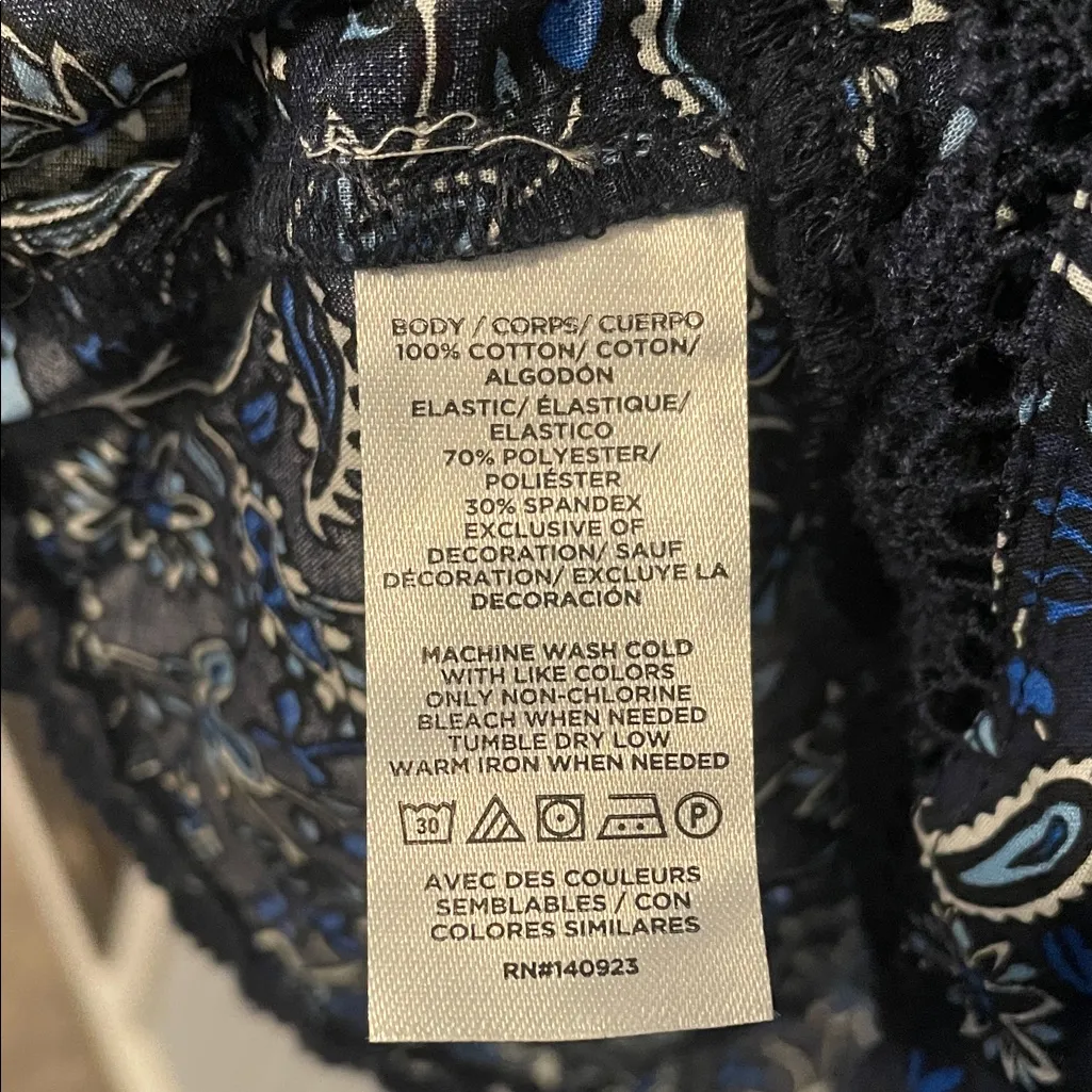 LOFT Dark Blue Floral Patterned Long Sleeve Blouse | Large NWT - Image 9