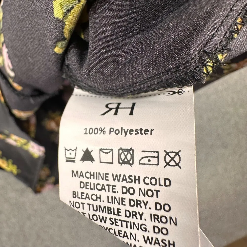 Rihoas Long Sleeve Mini Dress Women's Small Black Floral Satin V - Image 7