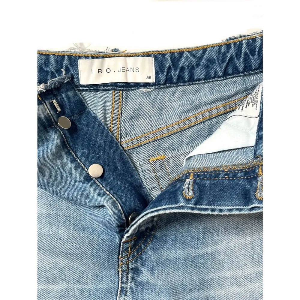 IRO. Jeans Blue Frayed Waist/Hem Denim Mini Skirt Sz 38 Women - Image 7