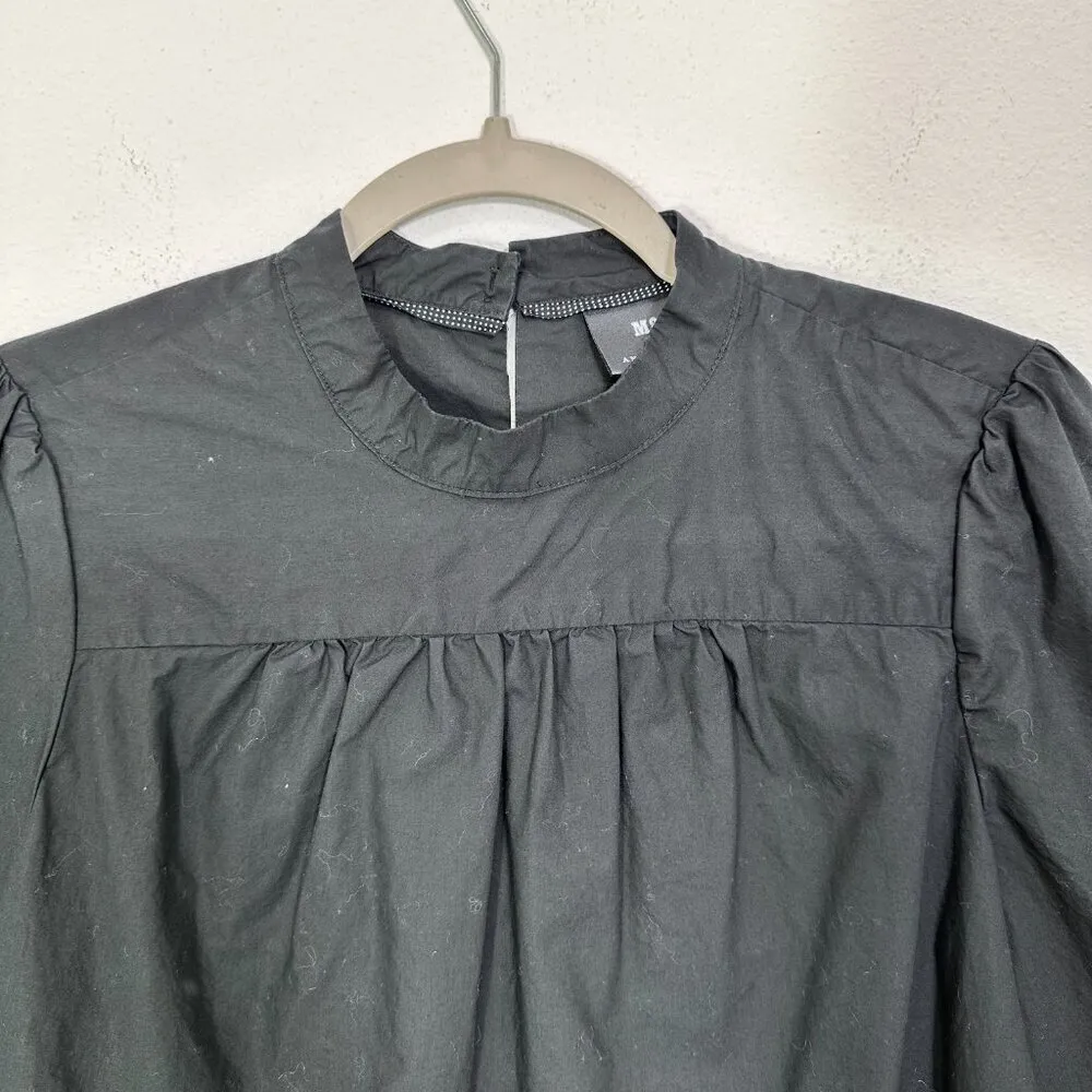 Maeve Anthropologie Black‎ Mock Neck Ruffle Hem Poplin Cotton Blouse Size 4 - Image 7