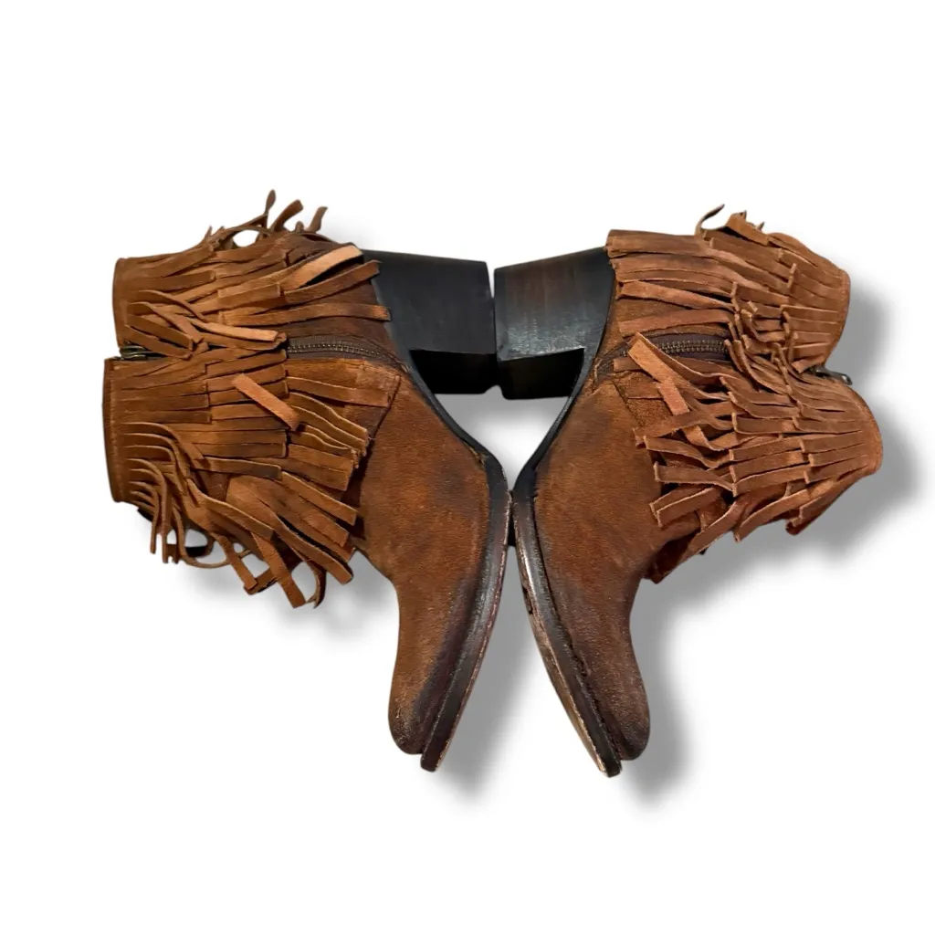 Freebird Booties Women's Size 8 Brown Suede Fringe Western‎ Heeled Belle Style - Image 4