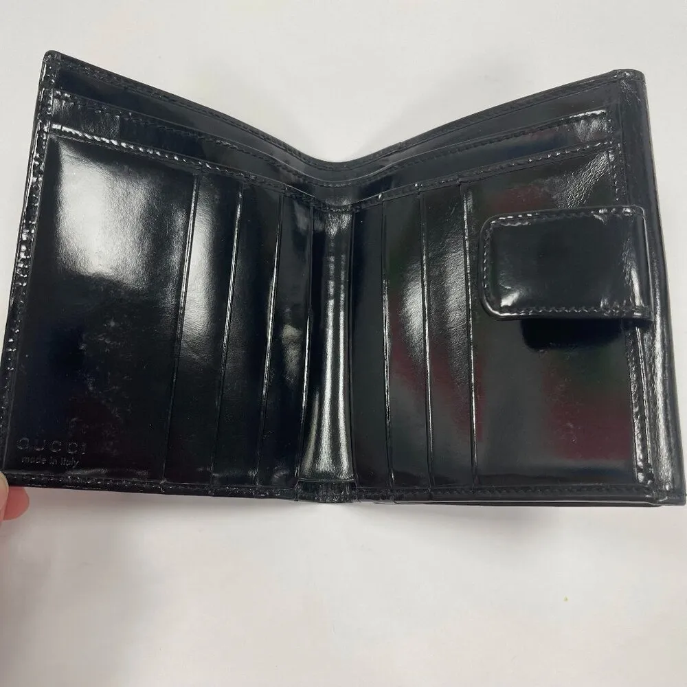 Gucci Patent Leather Compact Bifold Wallet - Black - Preowned - Image 3