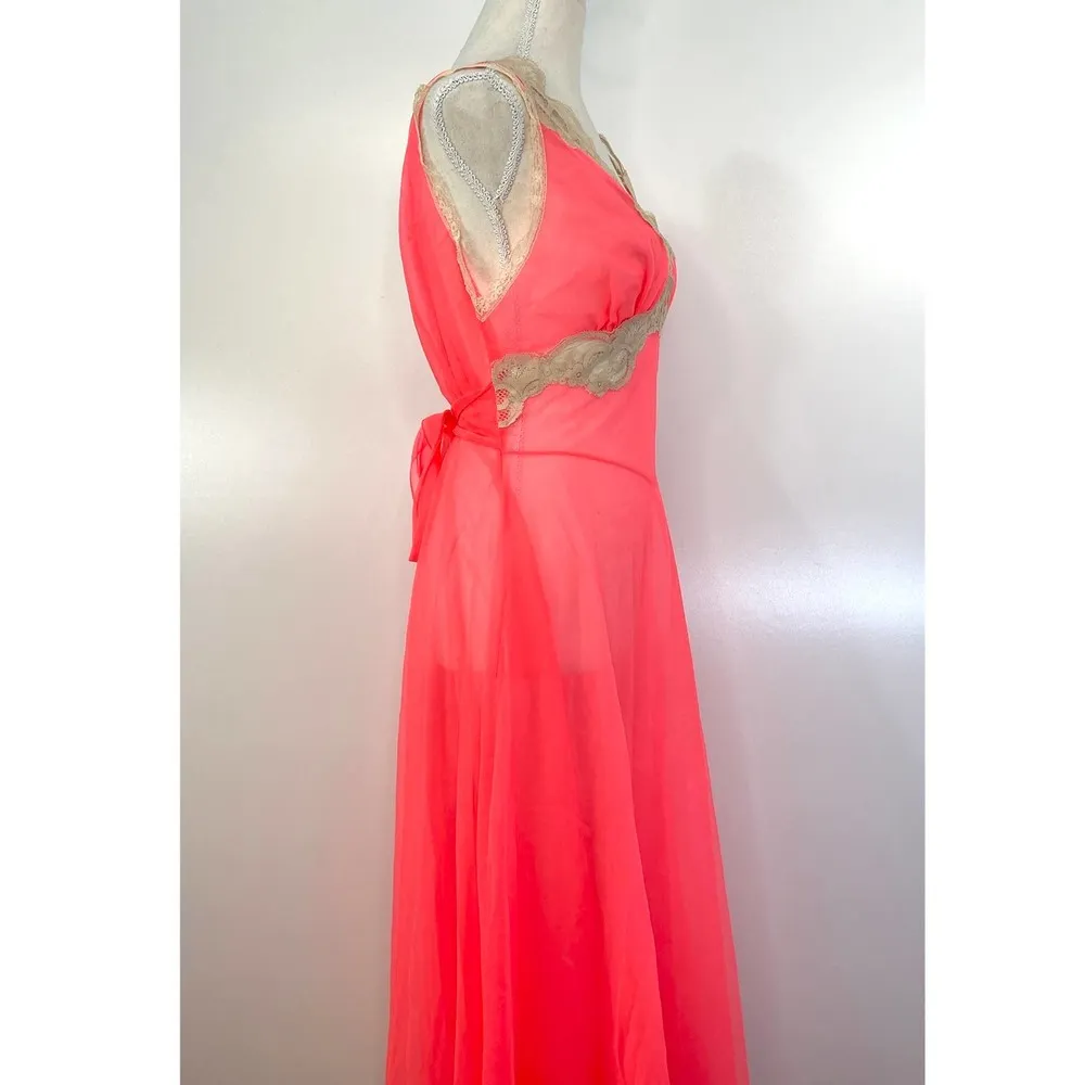 Vintage 60s Aristocraft Negligee Maxi Dress Neon Pink Lingerie Wedding Size undefined - Image 5