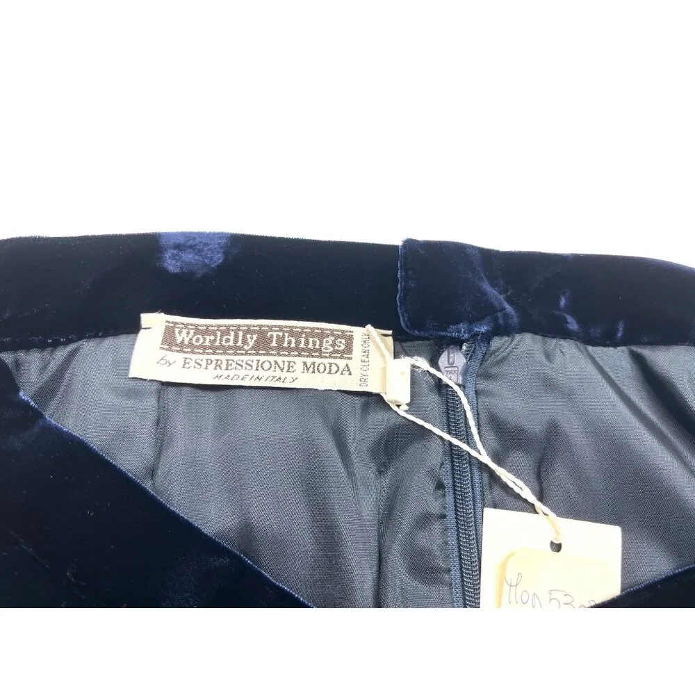 Vintage Navy Velvet Pencil Skirt By Worldly Things Tg 44 Blue Size undefined - Image 5