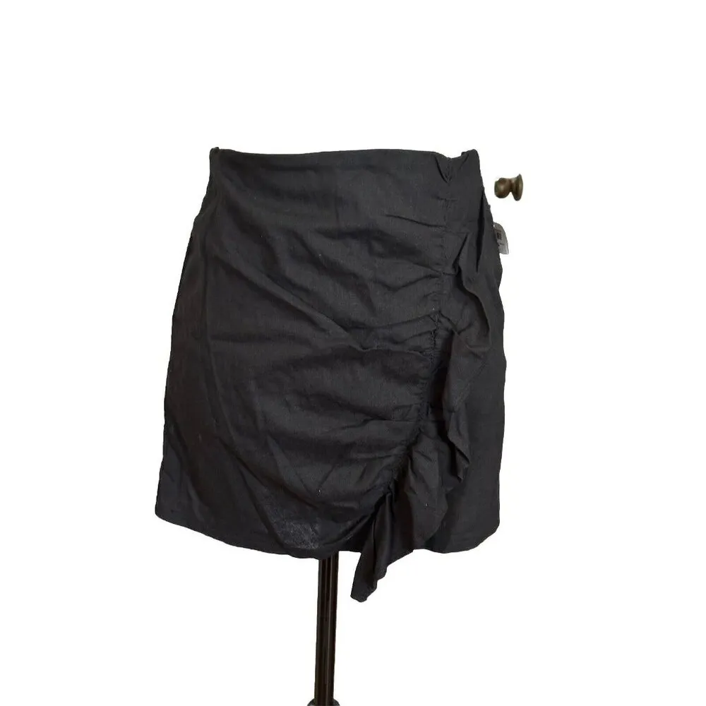 Etophe Studios Linen Cotton Blend Ruffle Mini Skirt Lined Black Size M NWT - Image 3