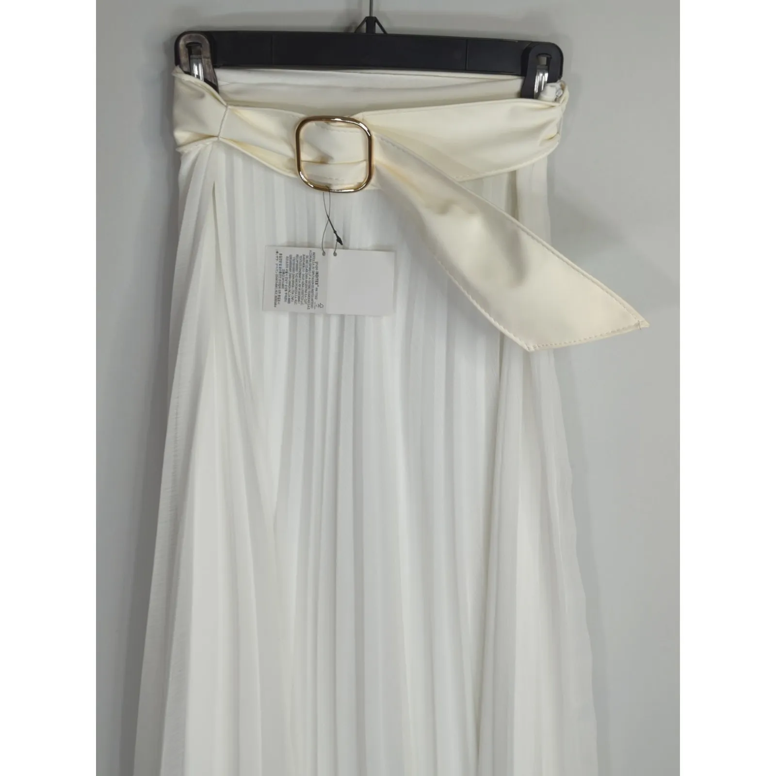 Zara White Midi Pleated Faux Leather Belt Flowy Skirt Medium Coastal Cowgirl NWT - Image 3