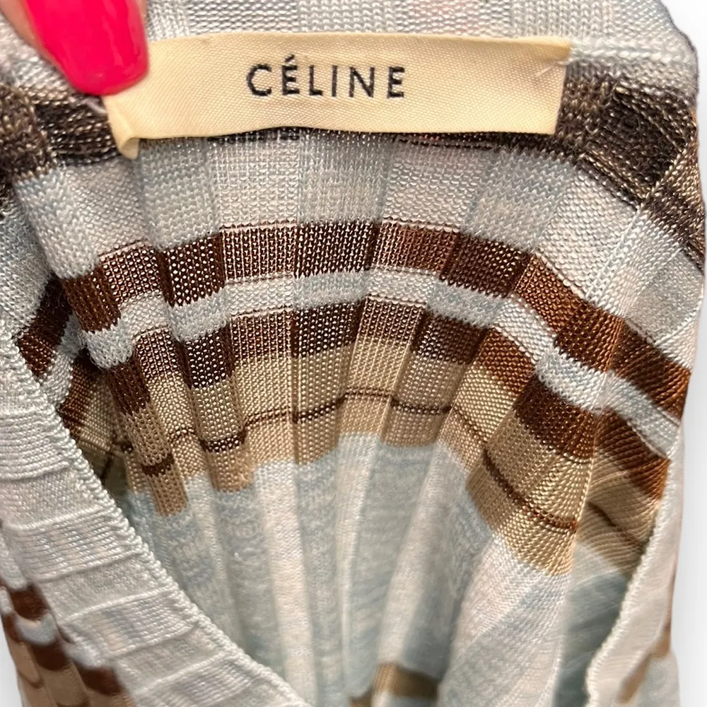 Celine Silk Striped Sweater Womens short sleeve top size medium - Image 2
