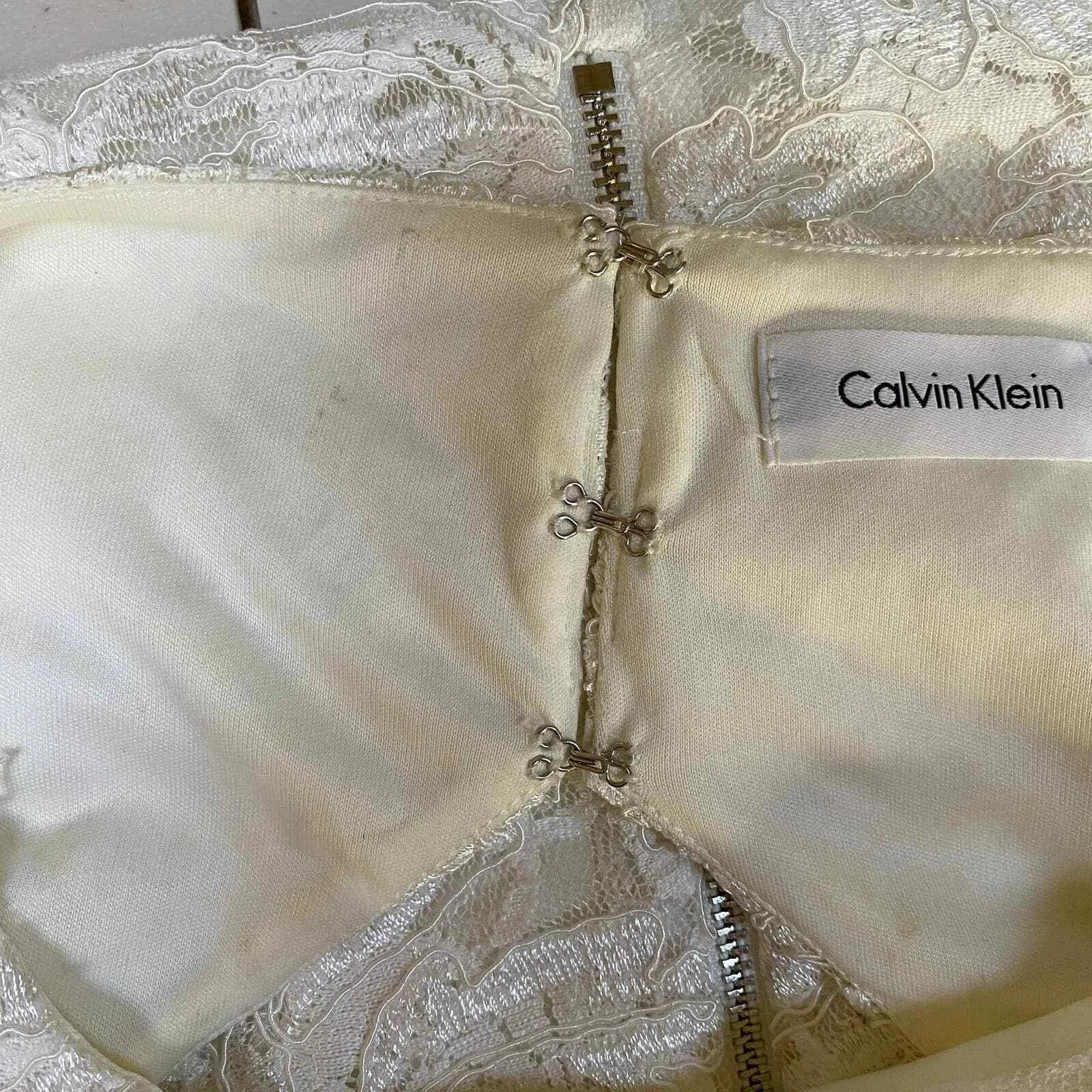 Calvin Klein Romantic Gown Womens 8 Ivy Lace Zip Up Open Back Lined Wedding NEW - Image 11