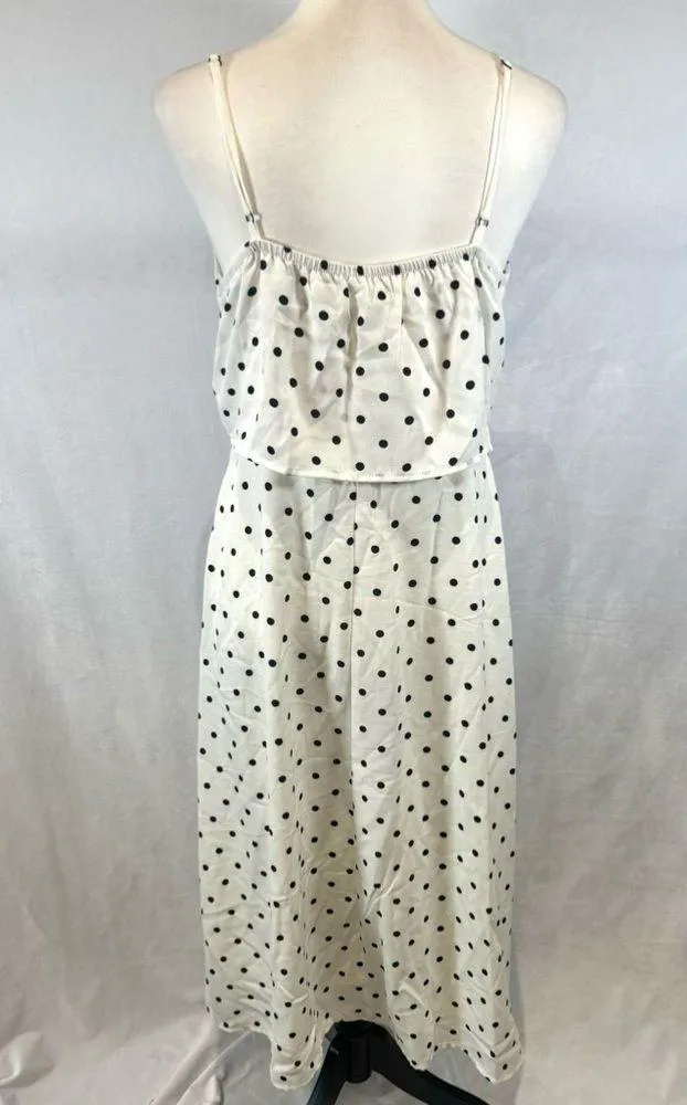 BP white and black polka dot button down tie front midi dress size medium - Image 6