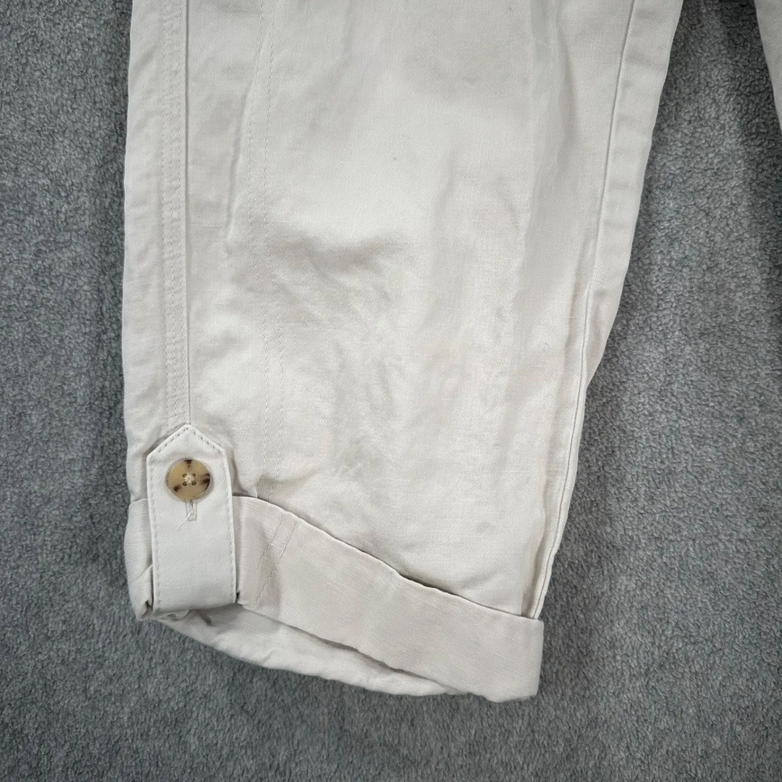 J.Jill Roll Tab Pants Women Small Beige Straight Leg Elastic Waist Linen Blend - Image 3