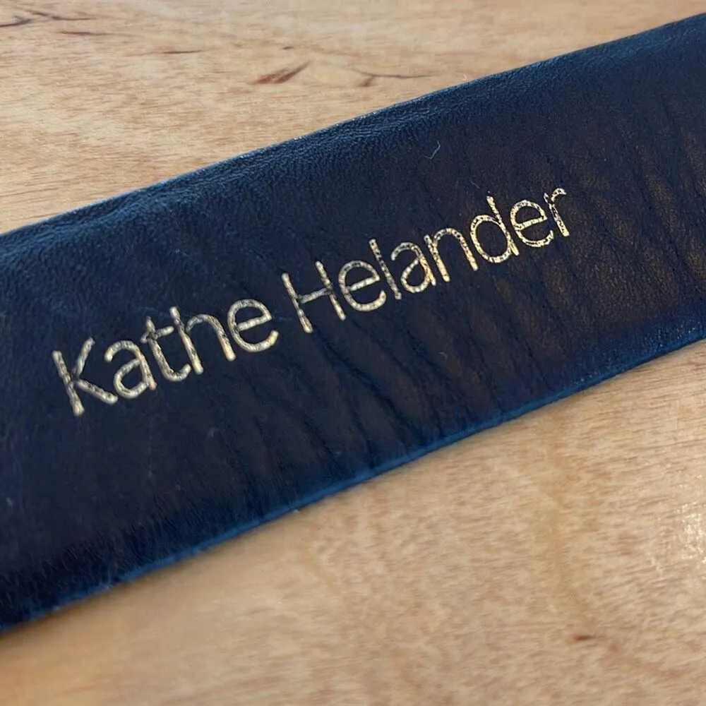 Kathe‎ Helander Womens Crystal American Flag Buckle Leather Belt Black - Image 5