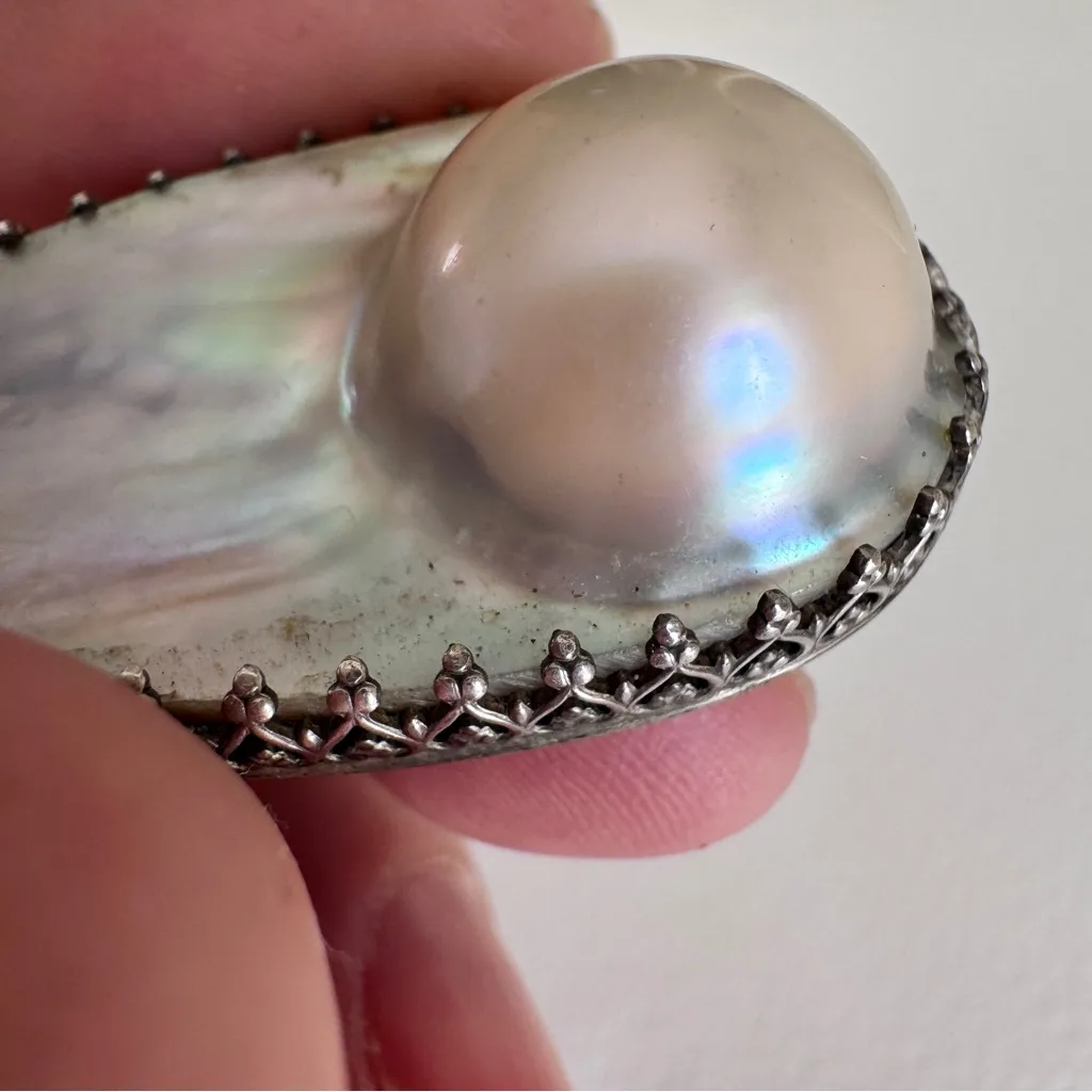 Vintage Navajo Signed LAC Sterling Silver Blister Pearl Pendant Estate Jewelry - Image 4