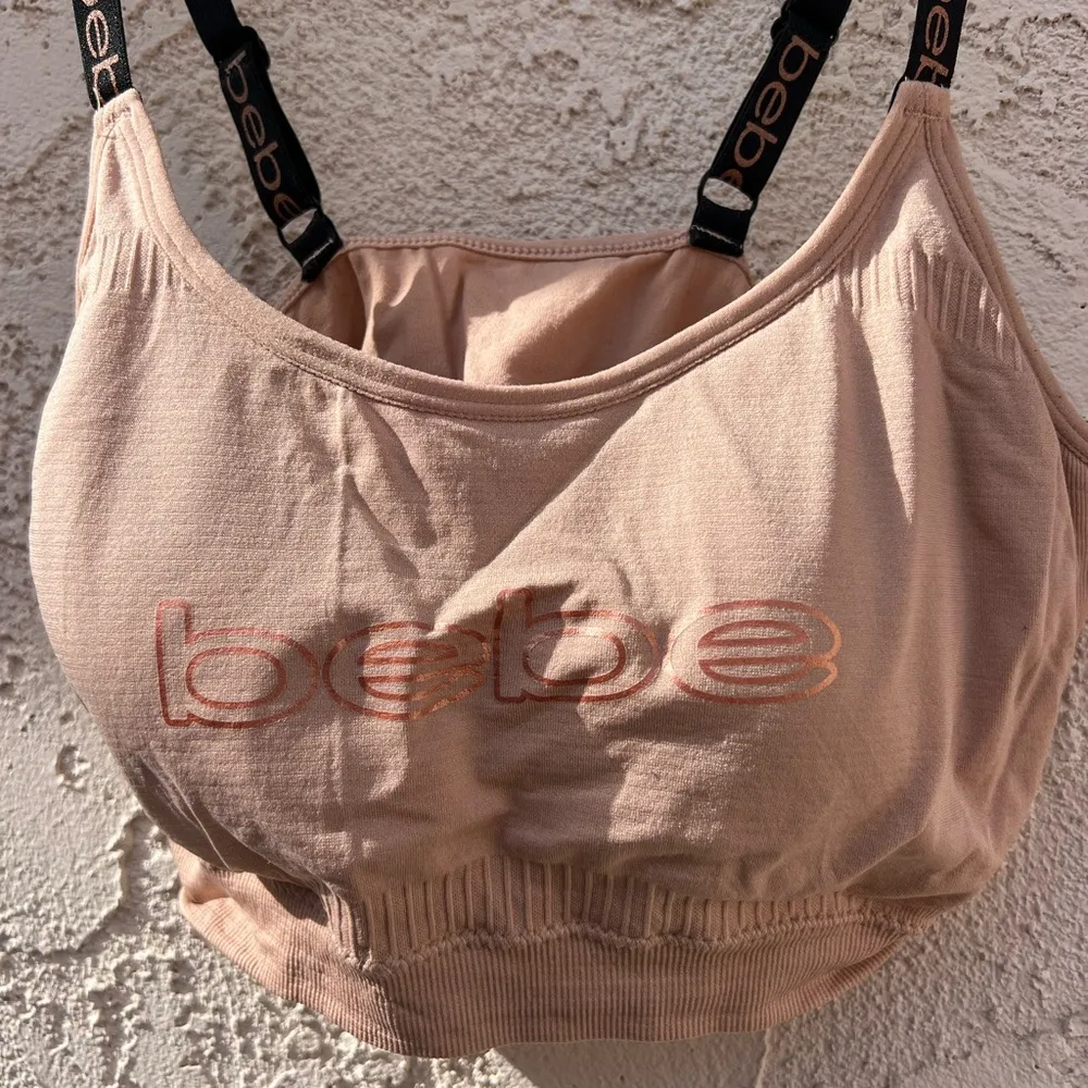 Bebe 2X dark beige logo T shirt sports bra - Image 3