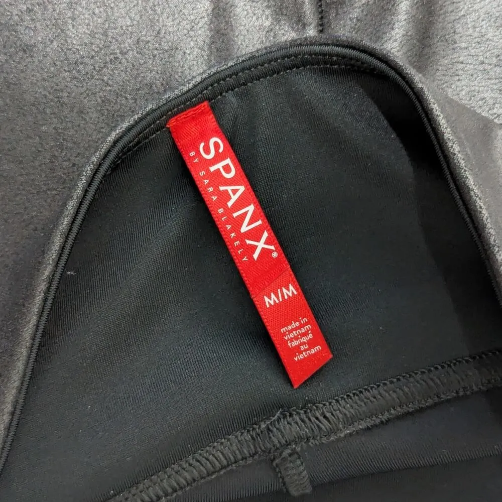 Spanx Quilted Faux Leather Leggings Black Womens Medium Moto Biker Bikercore - Image 3