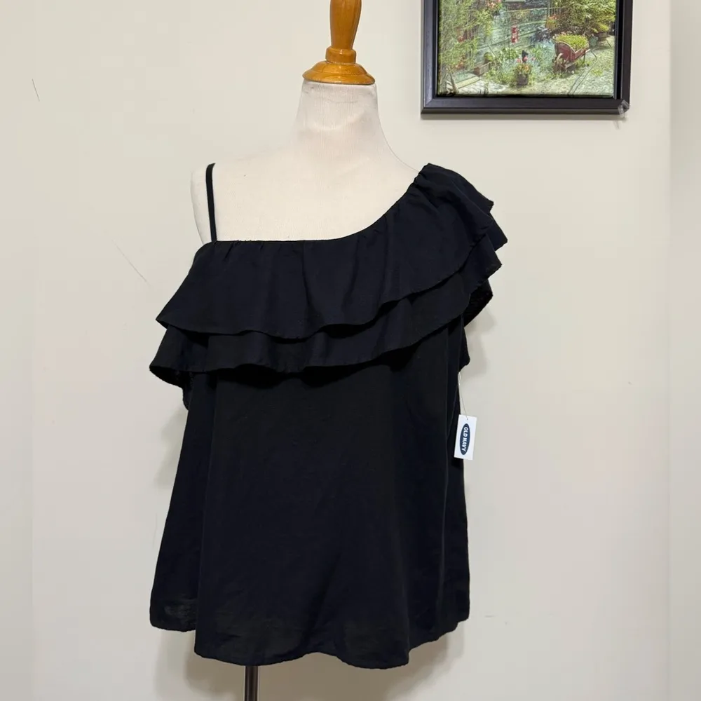 OLD NAVY NWT Ruffle-Tiered One-Shoulder Top Black Tank Blouse Women’s Size XL - Image 3