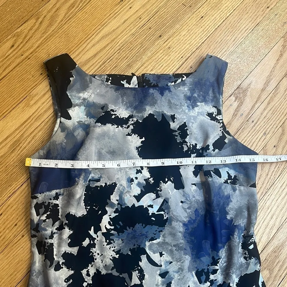 AB Studio Blue Black Floral Sleeveless Sheath Shift Dress Size 2 Work Party - Image 2