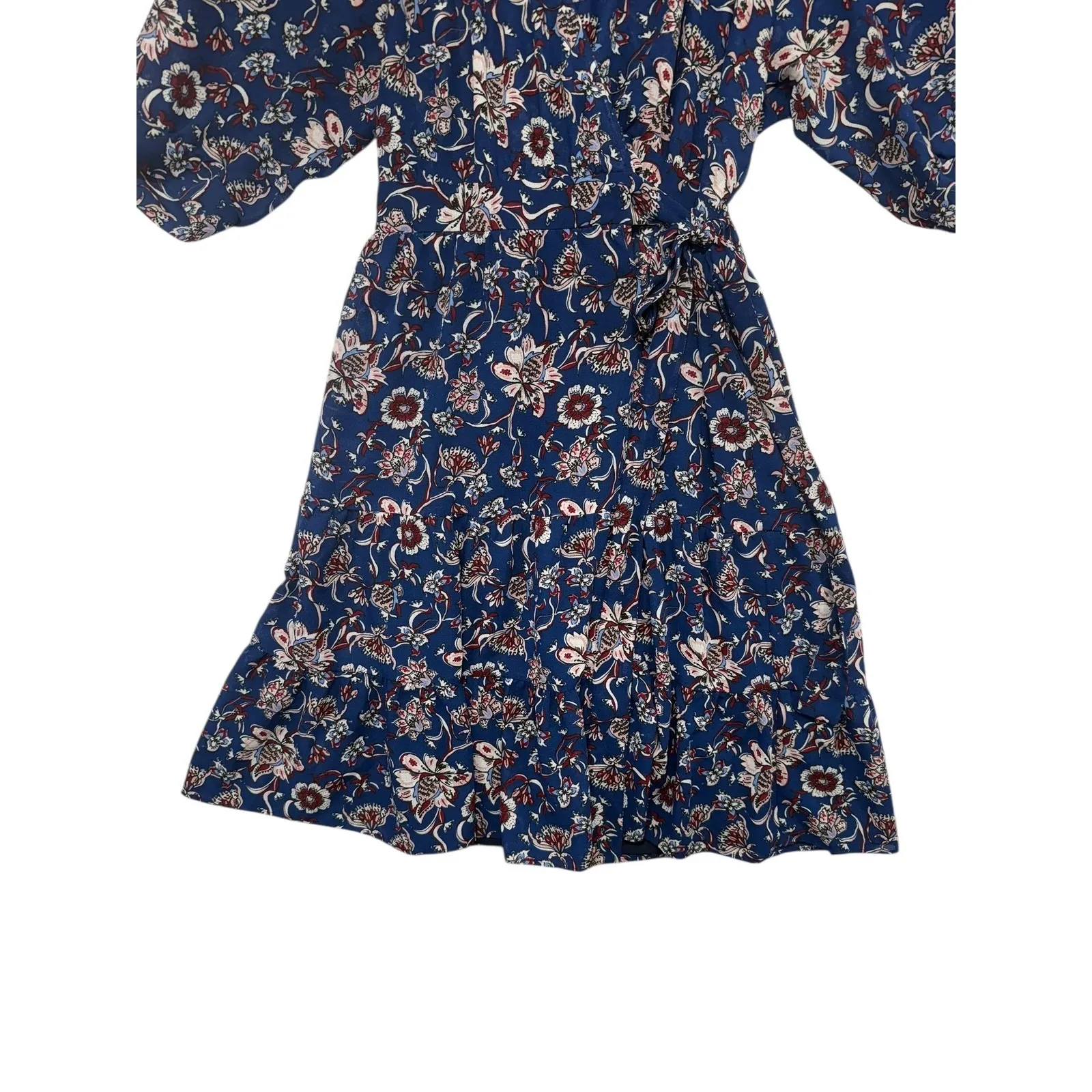 GERARD DAREL Paris‎ Floral Wrap Dress Midi Blue Red White Women Size 10 - Image 7